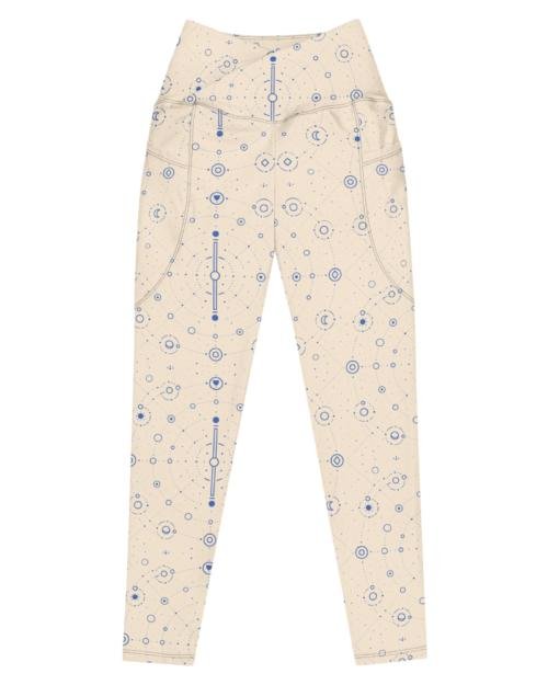 Onegodian Galaxy: Thirteen Worlds Orbit Chain™ – Crossover leggings with pockets – Cream & Navy